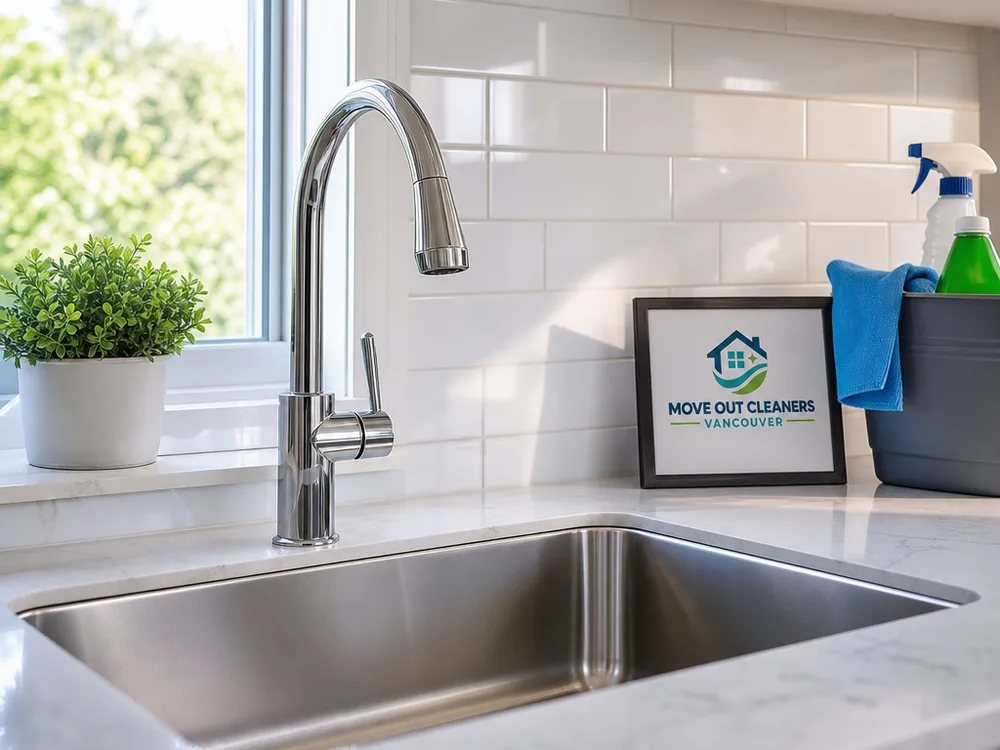 Spotless kitchen sink, faucet, backsplash, and counters with a streak-free finish