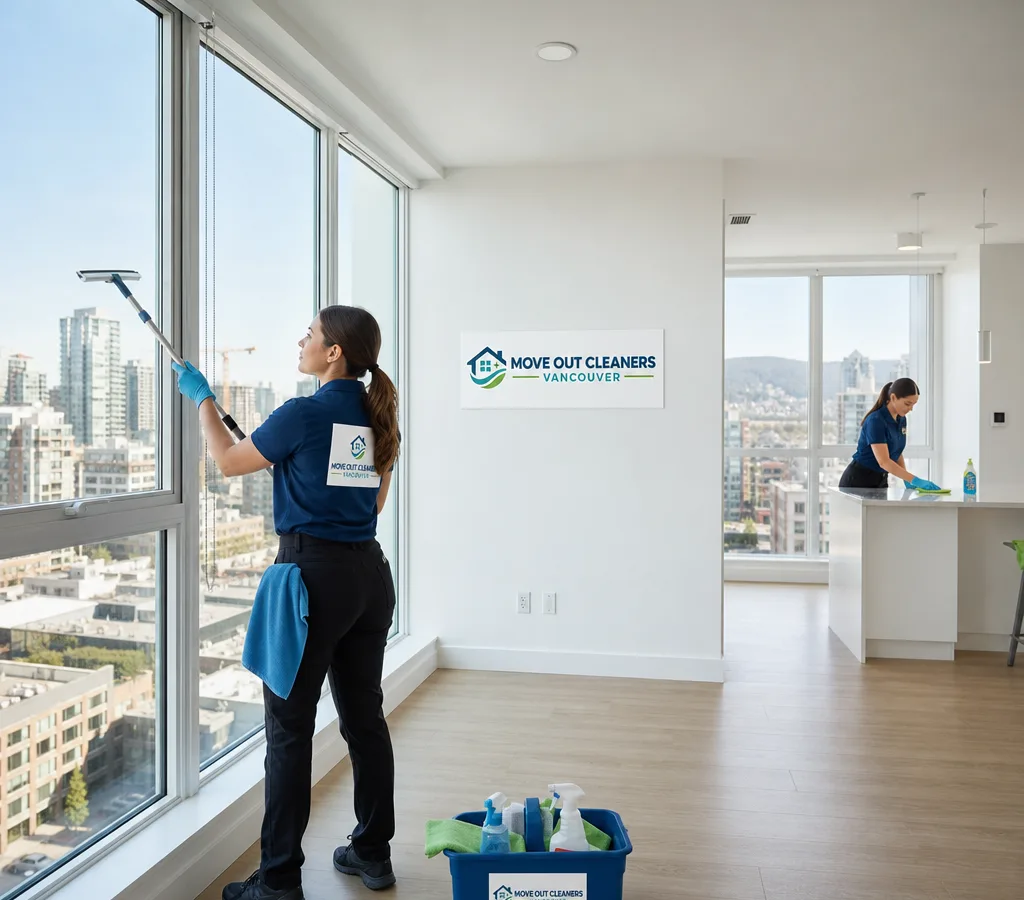 Bright newly finished Vancouver home with clean baseboards, window tracks and spotless glass after post-construction cleaning